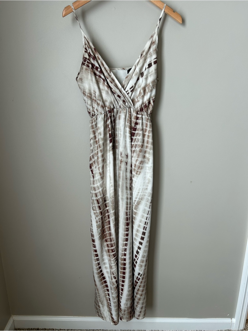SHEIN Cream and Brown Tie-Dye Spaghetti Strap Maxi Dress